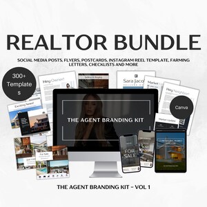 Real Estate Agent Marketing and Branding Template Bundle, Social media, guides, Instagram reels, Flyers, Postcards, Checklists & more