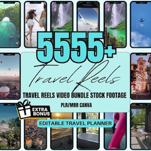 Luxury Travel Reels with MRR & PLR | 5500+ Faceless Aesthetic Travel Videos Bundle for Reels, Rich Life, Yachts, Hotels, Canva Bonus