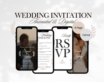 Invitación de boda animada: invitación digital editable, RSVP (Canva)