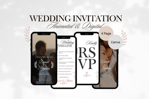 Animated Wedding Invitation: Editable Digital Invite, RSVP (Canva)