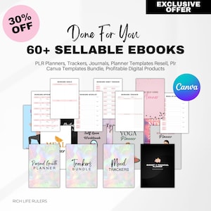 60 MRR PLR Ebooks Editable Planners, Trackers and Journals Ideal for Passive Income with Master Resell Rights and Private Label Rights DFY
