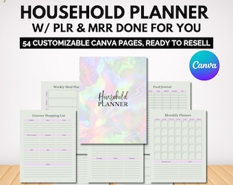 Printable Household Planner: 54 Canva Pages with Resell Rights (PDF)