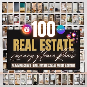 Lot de rouleaux pour l&#39;immobilier de luxe : marketing pour agents immobiliers, MRR PLR (modèles Canva à téléchargement numérique