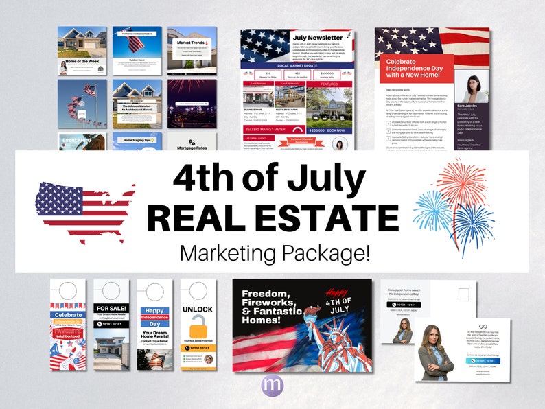real estate 4th of july postcards