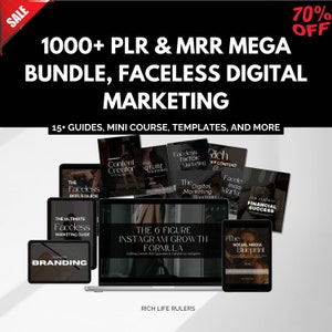 May include: A digital marketing bundle with 15+ guides, a mini course, templates, and more. The bundle includes guides on faceless marketing, content creation, YouTube automation, TikTok marketing, Instagram growth, and financial success. The bundle is available for 70% off.
