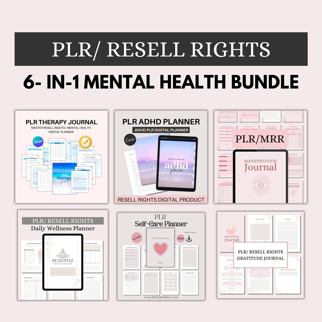 6-in-1 Mental Health PLR Planner Bundle: ADHD, Therapy, Wellness ...