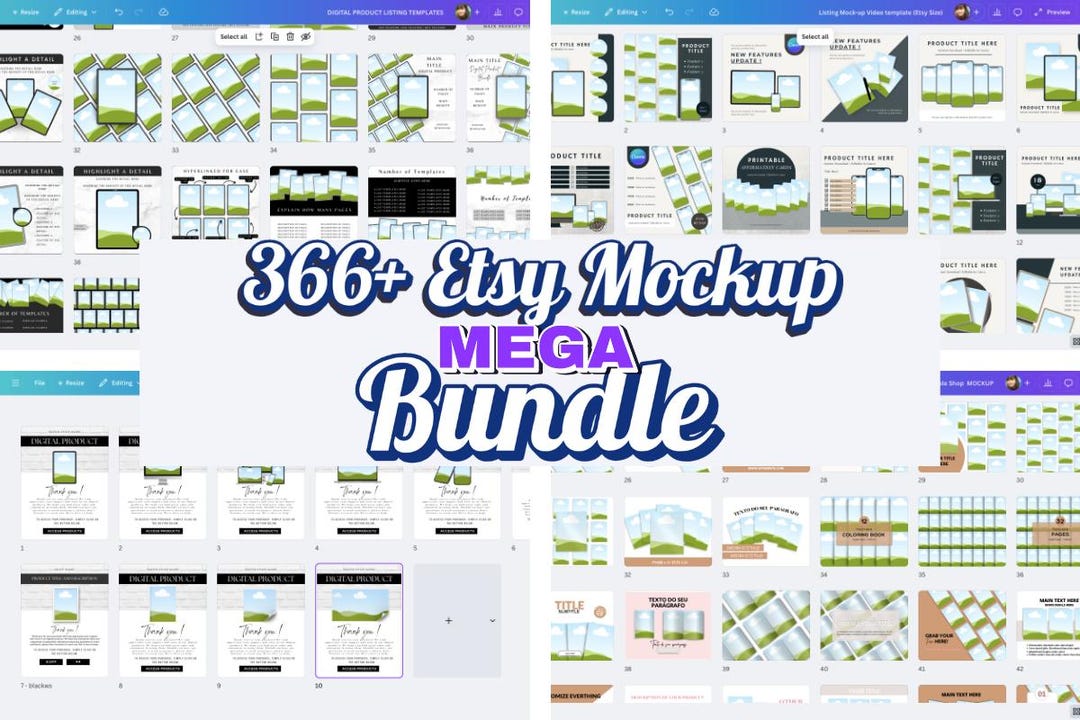 Etsy Shop Mockup Templates Bundle: Canva Editable Digital Product ...