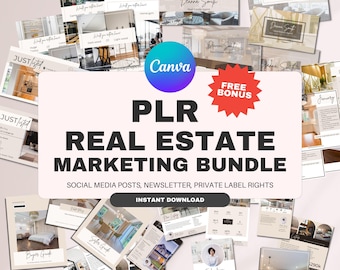 Real Estate PLR Bundle, Buyer And Seller Guide, Welcome Pack, Real Estate Templates Canva, Social Media Marketing With Master Resell Rights