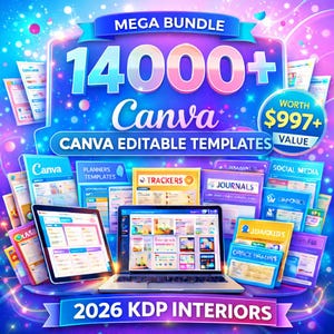 14000+ Pages Canva Templates: Planner, Journal, Tracker, Amazon KDP Interiors, PLR MRR Resell Rights Included For Graphic Design Business