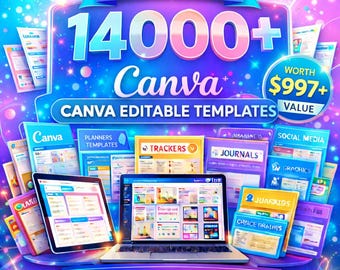 14000+ Pages Canva Templates: Planner, Journal, Tracker, Amazon KDP Interiors, PLR MRR Resell Rights Included For Graphic Design Business