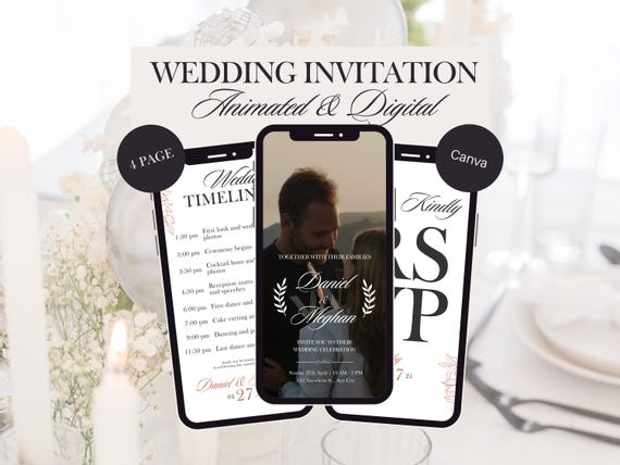 Animated Wedding Invitation Template: Digital RSVP, Photo & Music (Canva)