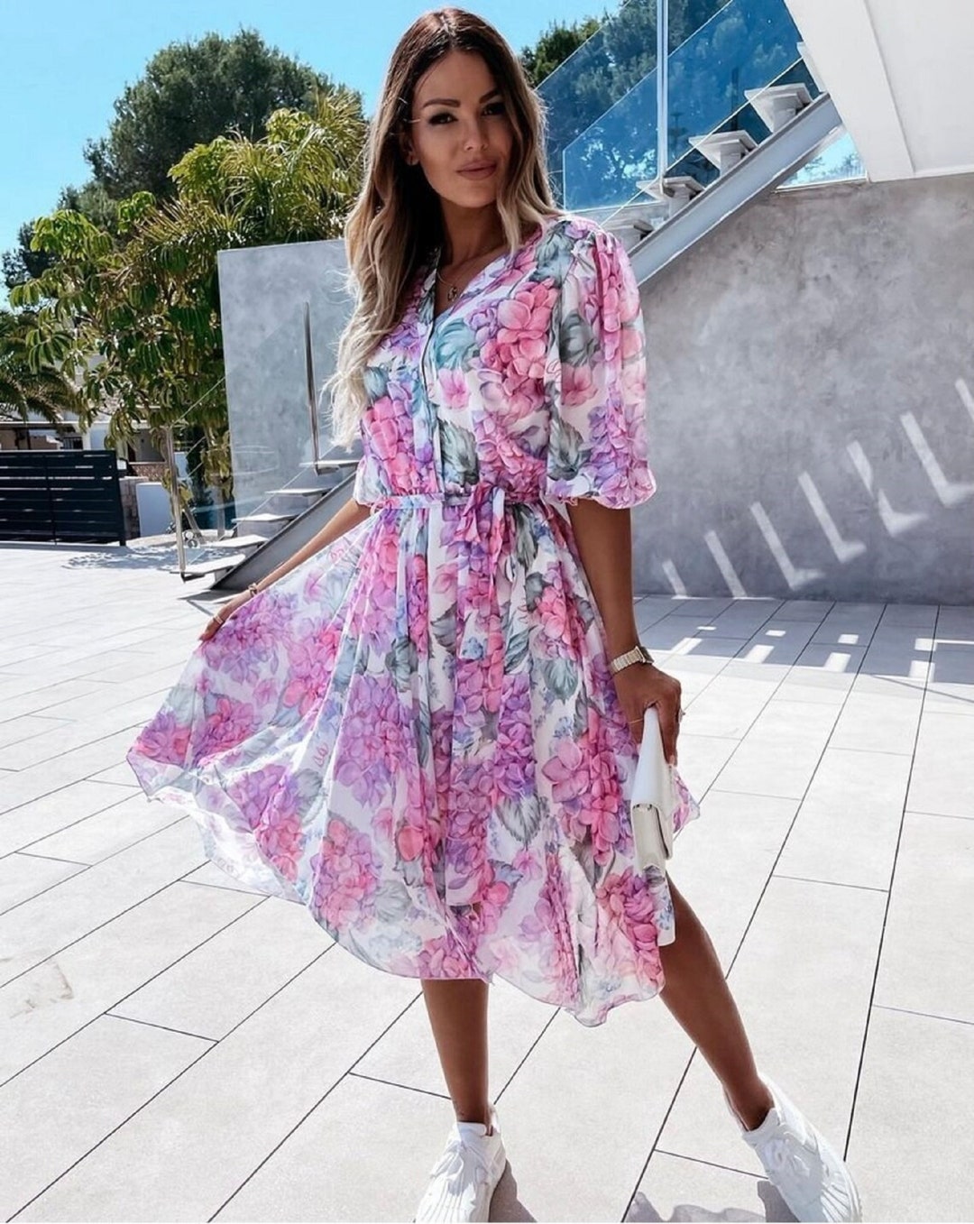 The Short Sleeve Savannah Dress in Pink main image 1