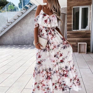 Dream Floral Cold Shoulder Dress, Chase the Sun Bohemian Spaghetti Strap Maxi Dress, Cocktail Party Dresses, Holiday Beach Night Dress