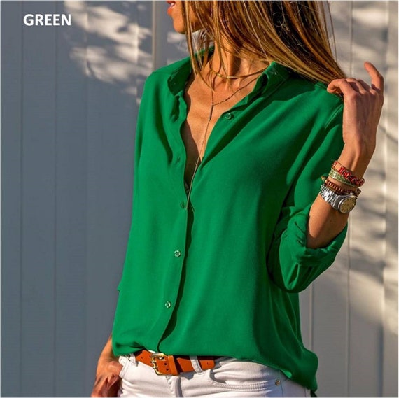 Ropa de mujer Tops Blusa de mujer verde Top de manga larga