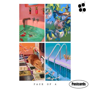 Pack of 4 colorful postcards, Postcard Set of 4, Postcards Pack of 4, 4 postcards, 4 pack postcards, animal postcard, Standard Postcard