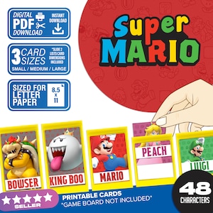 Jogo de adivinhação do Super Mario | Download digital | Cartões temáticos de Mario Luigi Bowser para imprimir em casa | Continue o jogo!