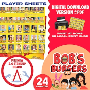 Bob's Burgers 2.0 Raadspel | Digitale download | Spelersbladen met Bob's Burgers-thema die u thuis kunt afdrukken | Geschenk