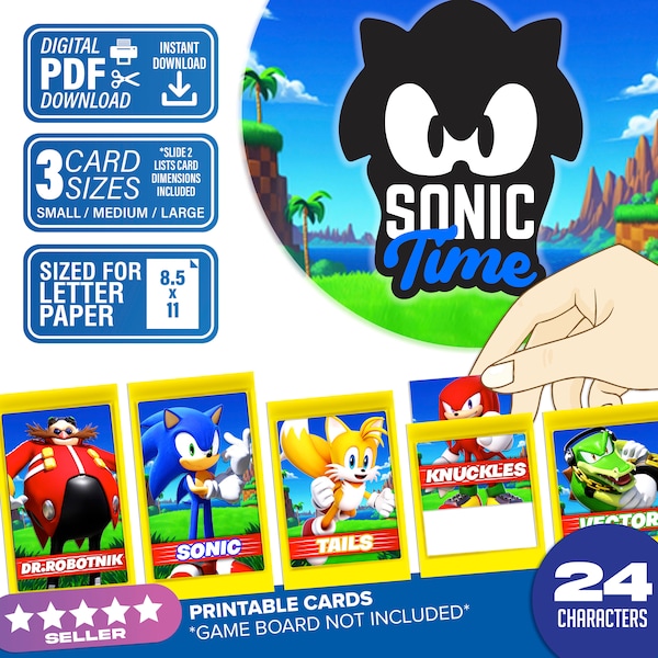 Sonic Time Guessing Game | Digital Download | Sonic Tails Knuckles Eggman Themed Cards You Print At Home | Keep the game going!