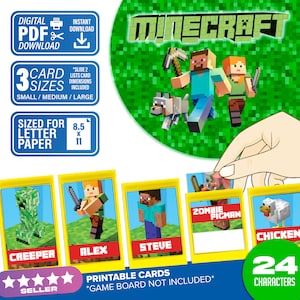 Juego de adivinanzas de Minecraft / Descarga digital / Tarjetas temáticas de Minecraft Creeper que imprimes en casa / ¡Sigue el juego!
