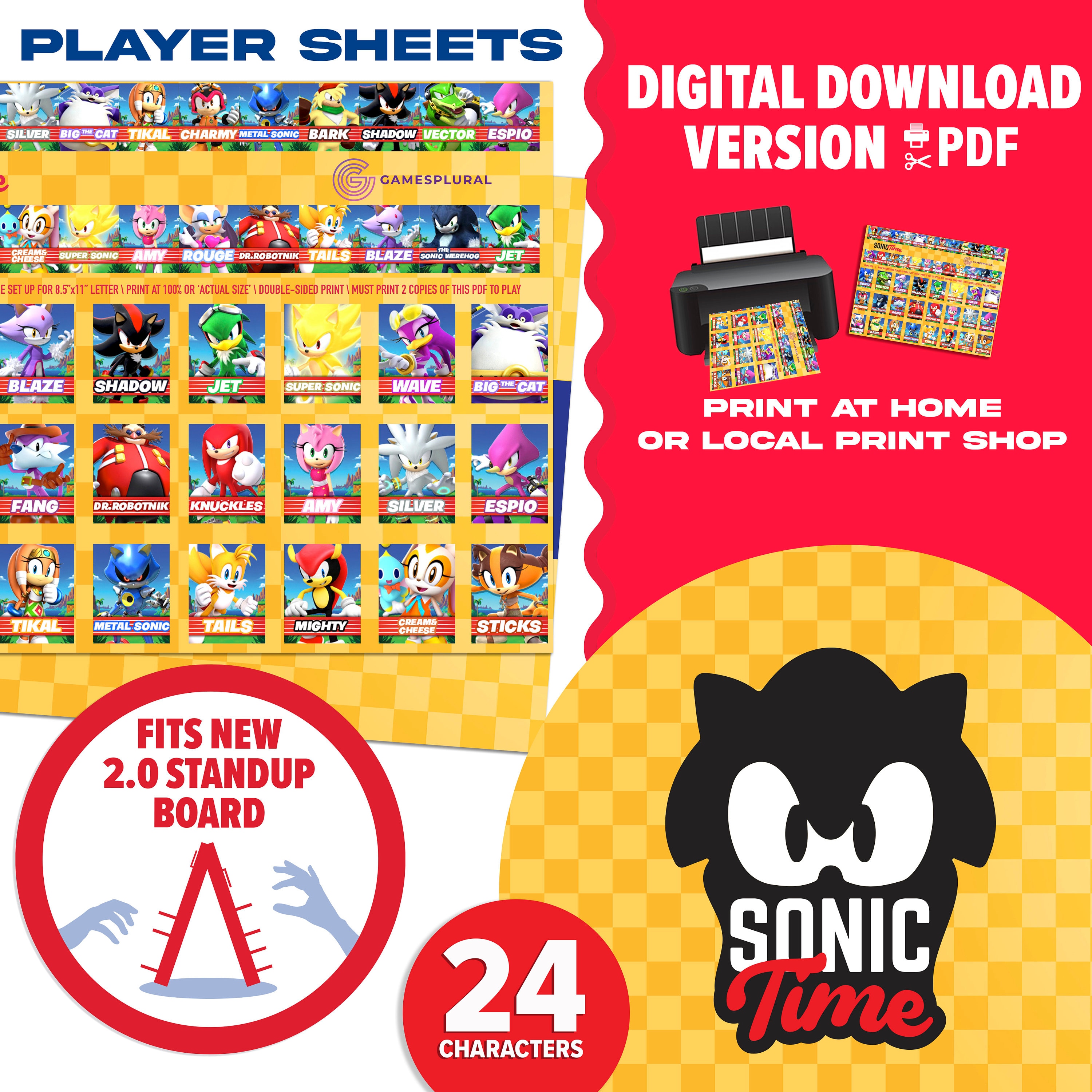Sonic Time 2.0 Guessing Game | Digital Download | Sonic Tails Knuckles Eggman Themed Player Sheets You Print At Home | Gift