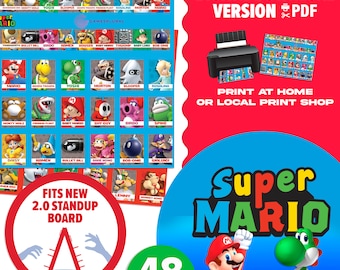 Super Mario 2.0 Guessing Game | Digital Download | Mario Luigi Bowser Yoshi Themed Player Sheets You Print At Home | Gift