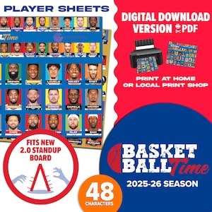 Basketball Time 2.0 Guessing Game | Digital Download | Basketball Themed Player Sheets You Print At Home | Gift