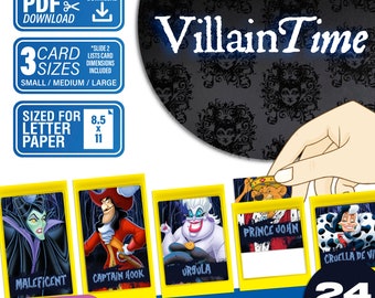 Juego de adivinanzas Villain Time / Descarga digital / Tarjetas temáticas de villanos que imprimes en casa Maléfica Cruella Evil Queen / ¡Sigue el juego!