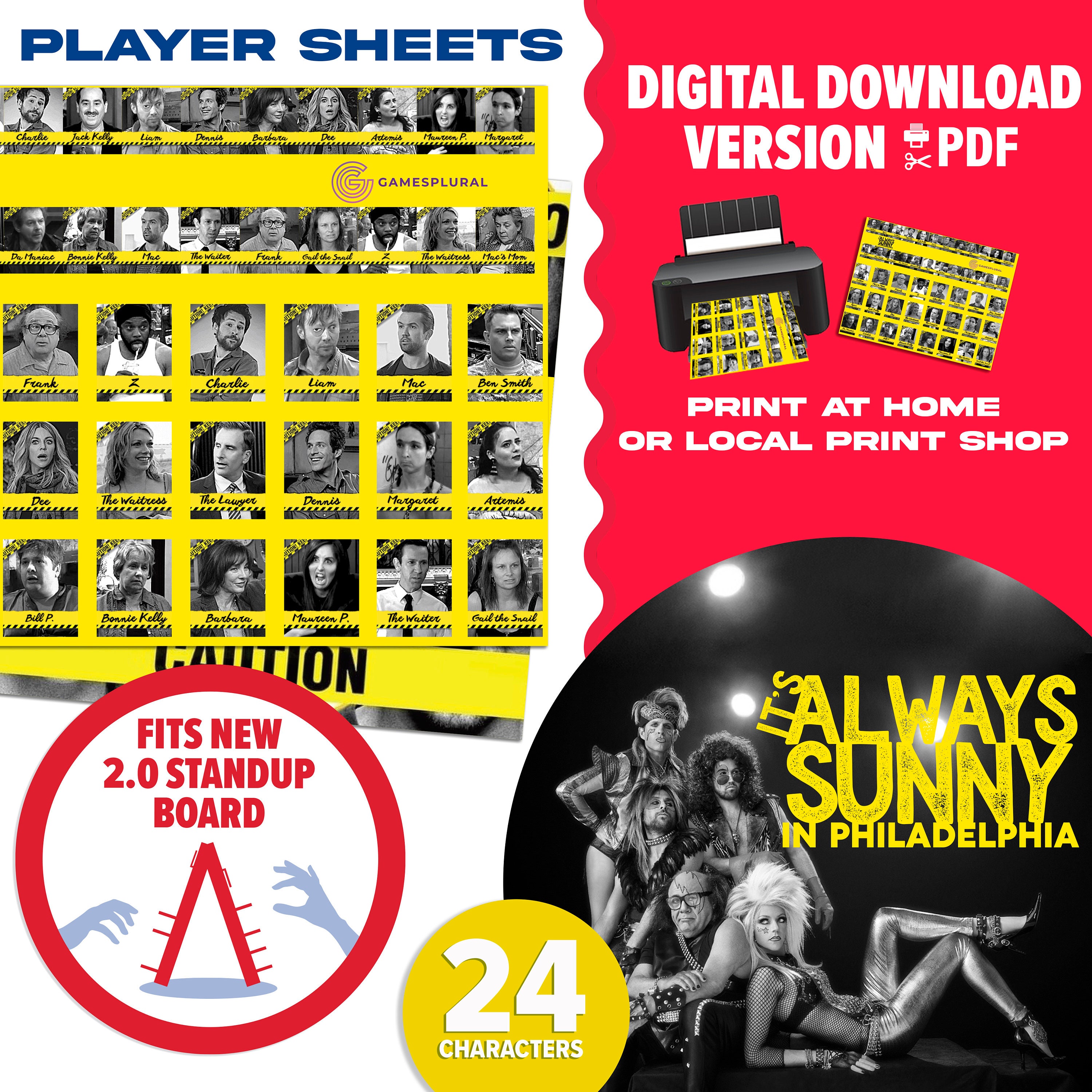 Always Sunny In Philadelphia 2.0 Guessing Game | Digital Download | Always Sunny Themed Player Sheets You Print At Home | Gift