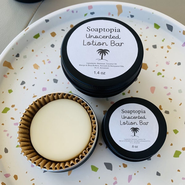 Natural Lotion Bar for Men - Unscented, Extremely Sexy for Men, Island Fresh Scents.  1 oz travel size reusable tin  and 2 oz reusable tin.