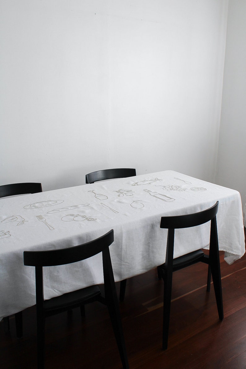 Embroidered Aperitif Linen Tablecloth In Beige image 2