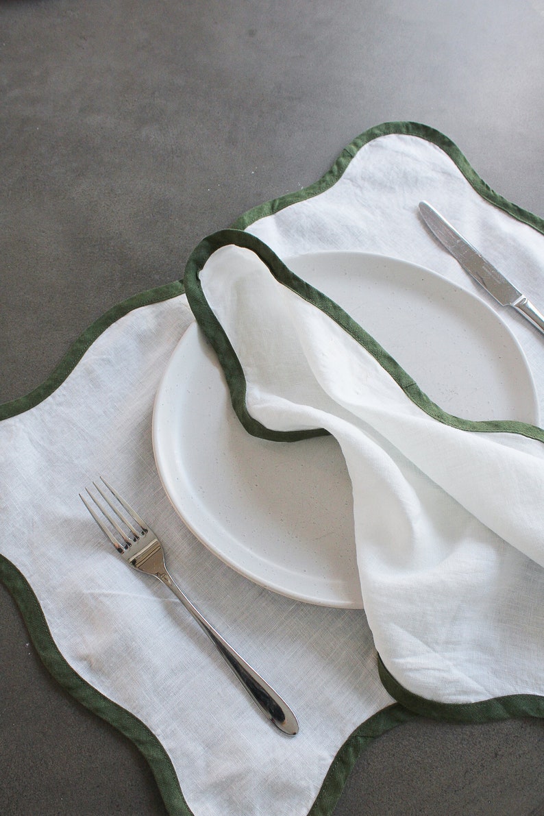 Scalloped Placemats in Moss Green set of Four Etsy