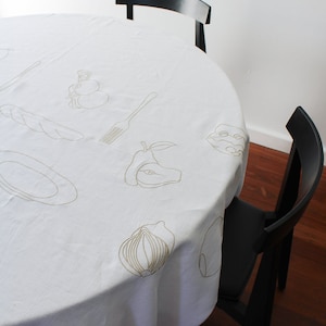 Embroidered Aperitif Linen Tablecloth In Beige image 9