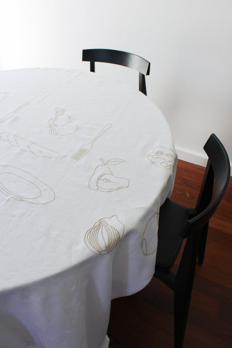 Embroidered Aperitif Linen Tablecloth In Beige image 9