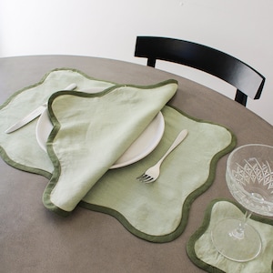 Scalloped Placemats In Forrest and Sage Green (set of four)