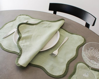 Scalloped Placemats In Forrest and Sage Green (set of four)