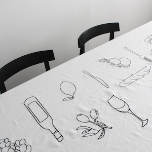 Embroidered Aperitif Linen Tablecloth In Black