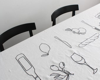 Embroidered Aperitif Linen Tablecloth In Black