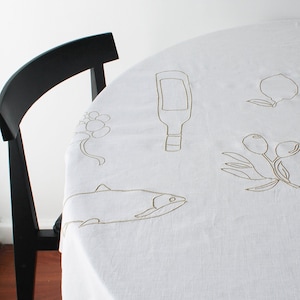 Embroidered Aperitif Linen Tablecloth In Beige image 4