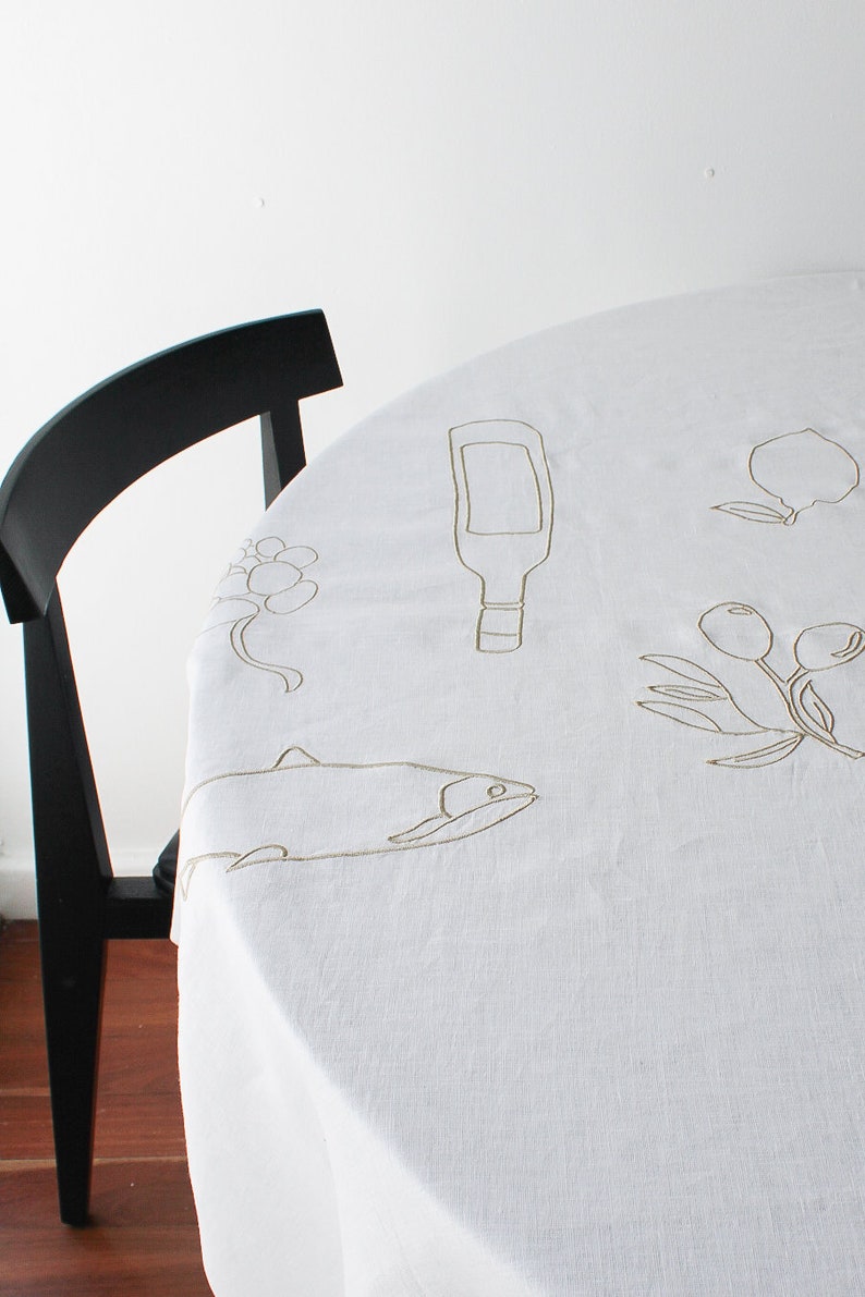 Embroidered Aperitif Linen Tablecloth In Beige image 4