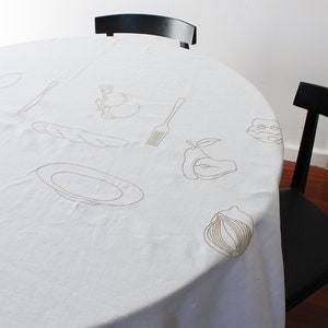 Embroidered Aperitif Linen Tablecloth In Beige image 7