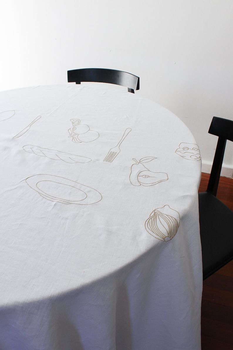 Embroidered Aperitif Linen Tablecloth In Beige image 7
