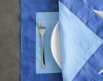 Panelled Napkins In Two Tone Blue (set of four)