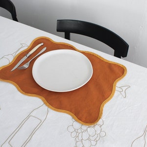 Embroidered Aperitif Linen Tablecloth In Beige image 3