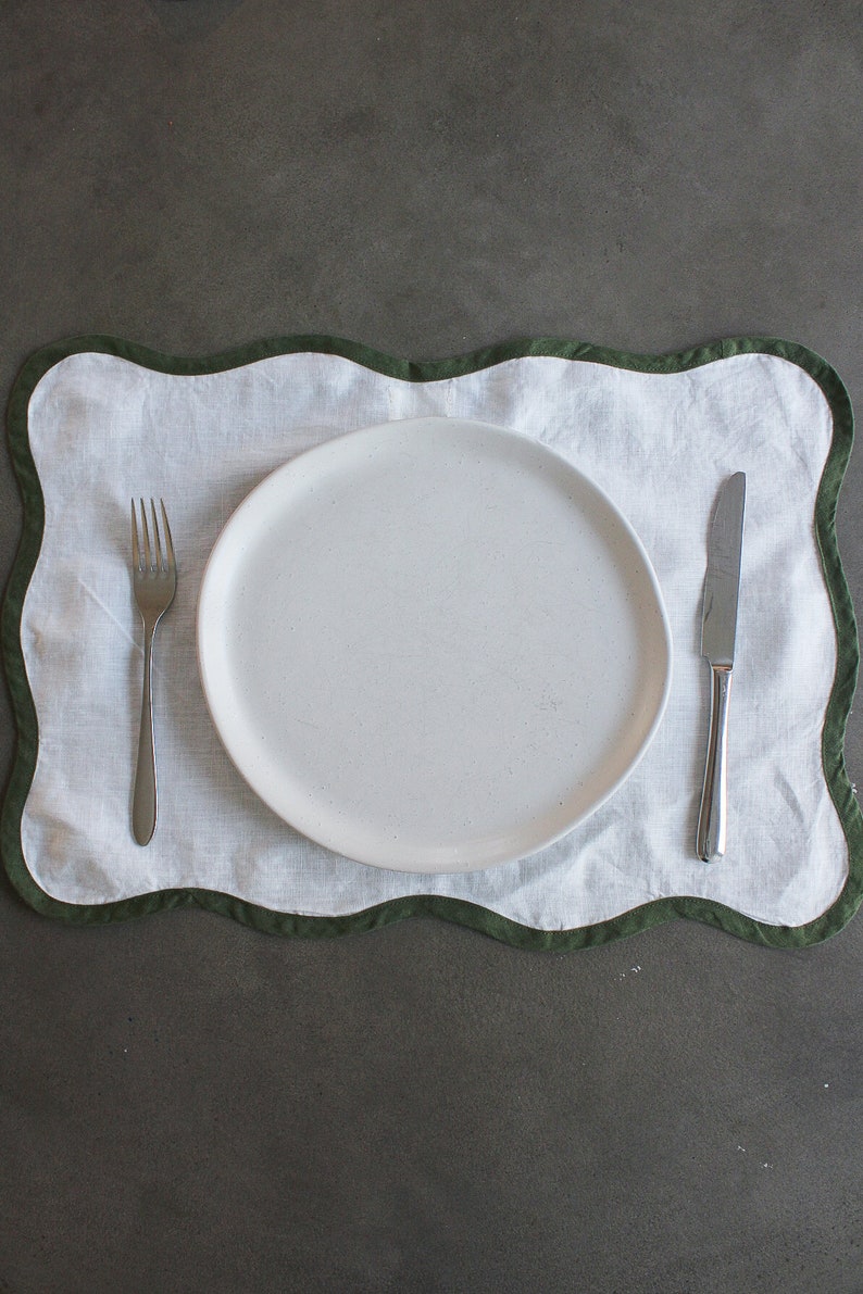 Scalloped Placemats in Moss Green set of Four Etsy