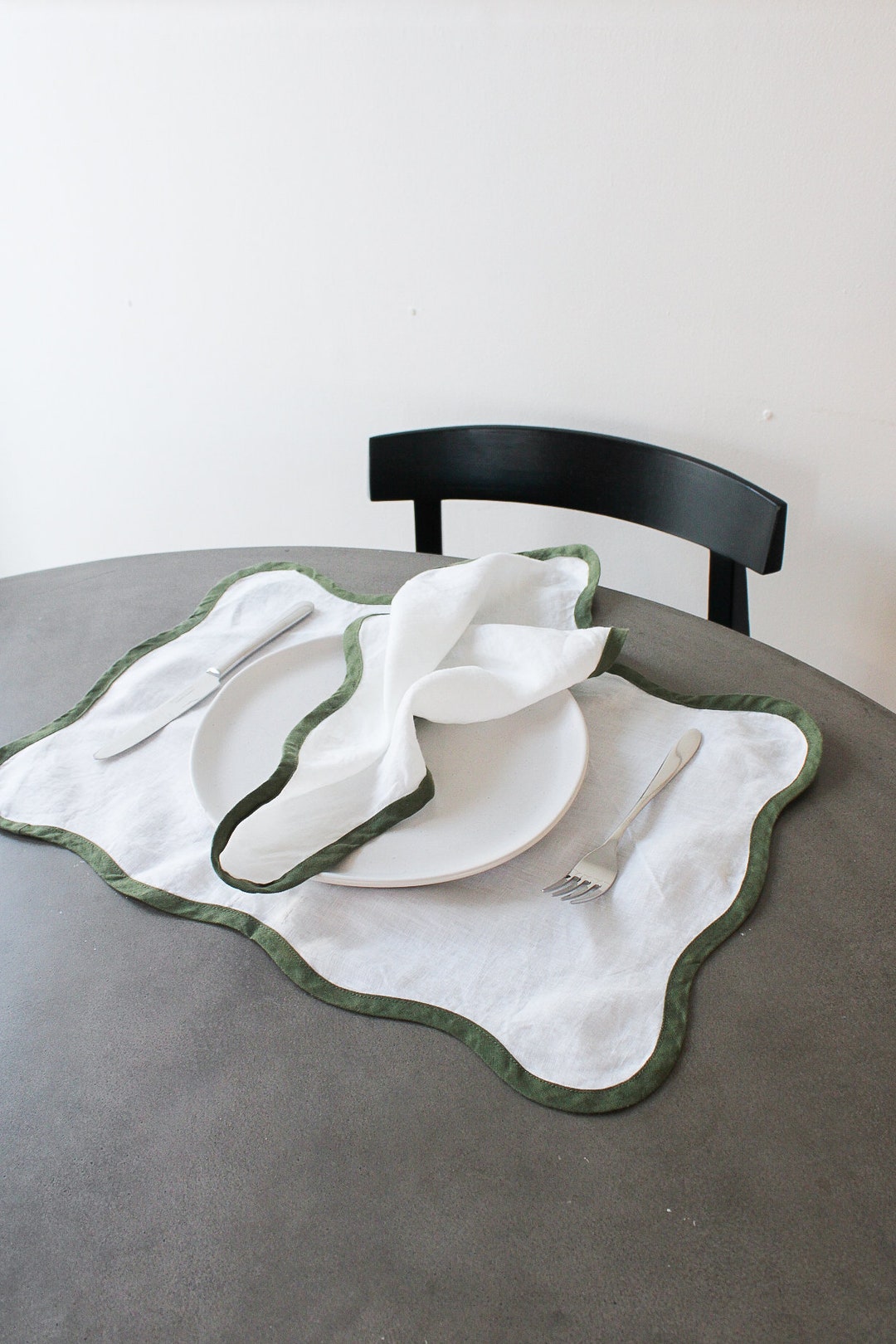 Scalloped Placemats in Moss Green set of Four Etsy