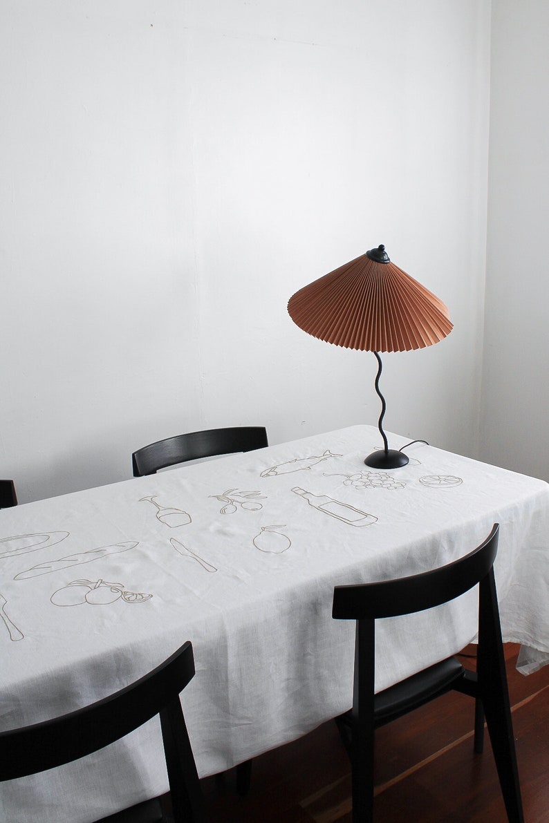 Embroidered Aperitif Linen Tablecloth In Beige image 5