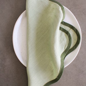 Scalloped Napkins In Forrest and Sage Green (set of four)