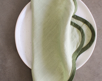 Scalloped Napkins In Forrest and Sage Green (set of four)