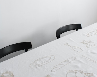 Embroidered Aperitif Linen Tablecloth In Beige