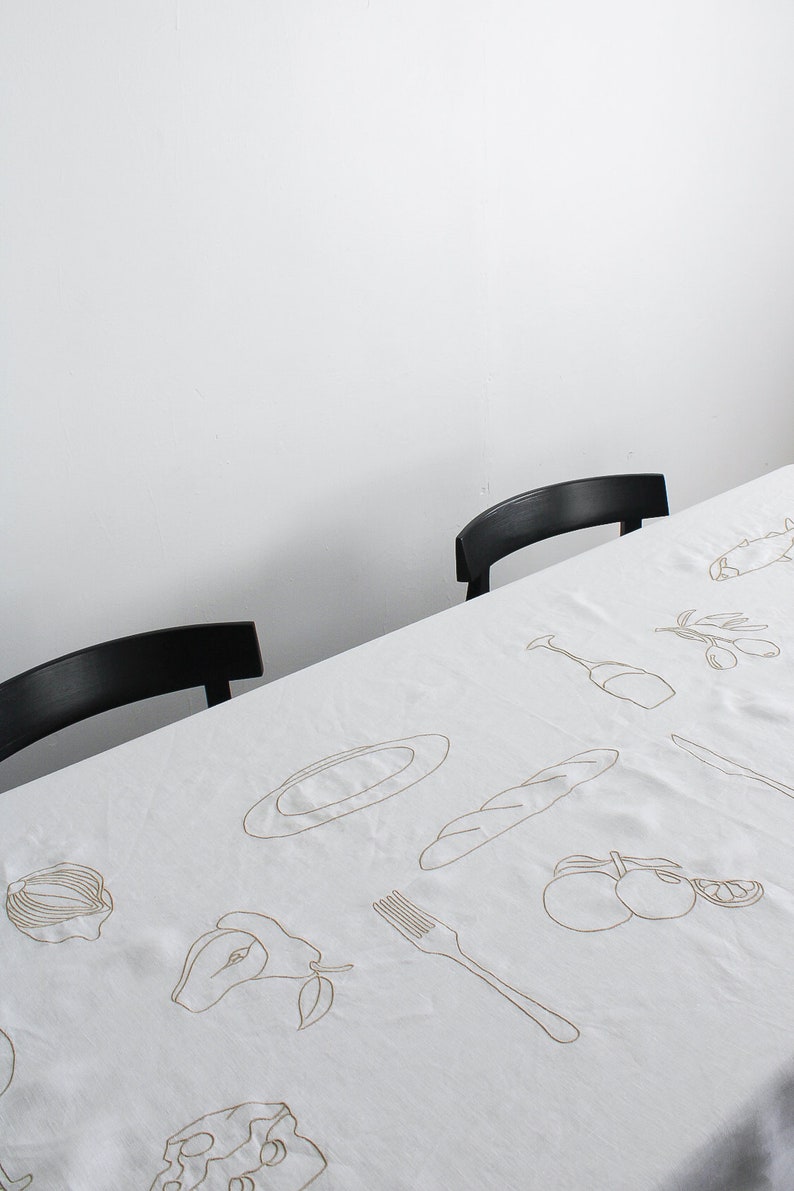 Embroidered Aperitif Linen Tablecloth In Beige image 1